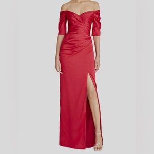 Theia red sienna off-the-shoulder evening gown size 12 NWT